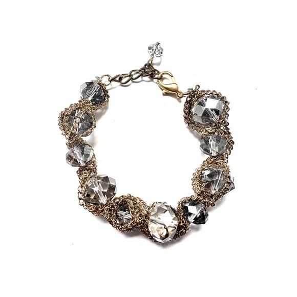 Gold Color Chain Bracelet with crystal beads - Picture 1 of 3